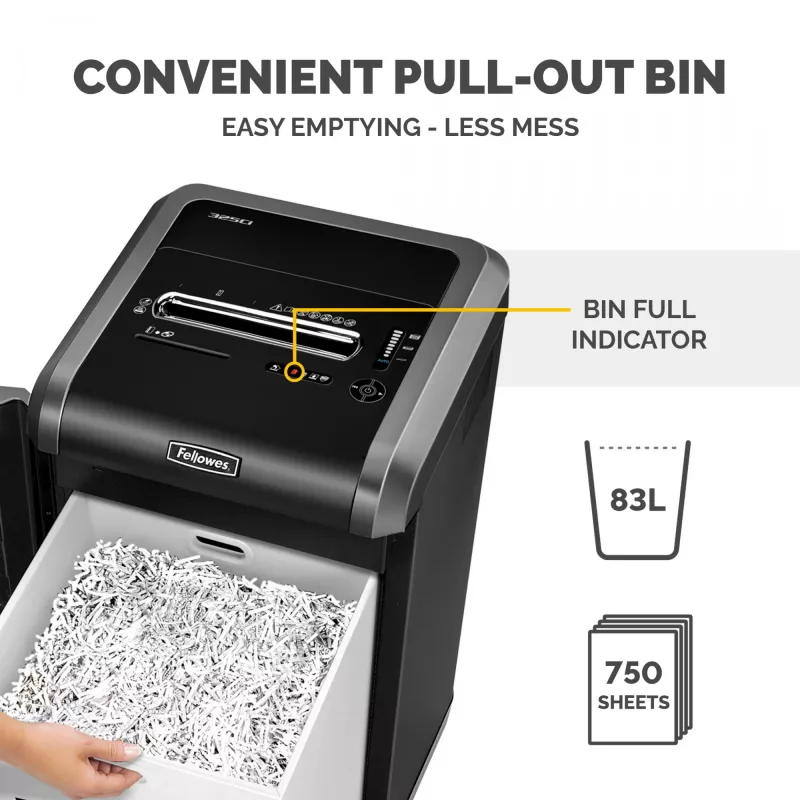 Fellowes distruggidocumenti 325Ci 24 fogli distruggidocumenti a taglio particelle con contenitore da 83 litri, alto livello di sicurezza P4