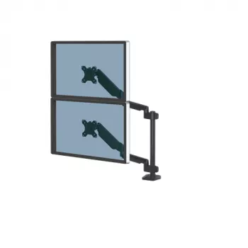 Fellowes Platinum Series braccio per monitor a impilamento doppio – Supporto per monitor per due schermi da 27 pollici da 8 kg – Supporto da tavolo regolabile per doppio monitor – Inclinazione 45° rotazione 180° rotazione 360° rotazione 360°, VESA 75 x 75/100 x 100 – Nero