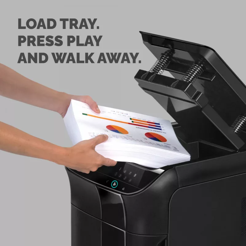 Fellowes Distruggidocumenti 350 fogli alimentazione automatica taglio a particelle Distruggidocumenti AutoMax 350C con cestino da 68 litri alta sicurezza P4