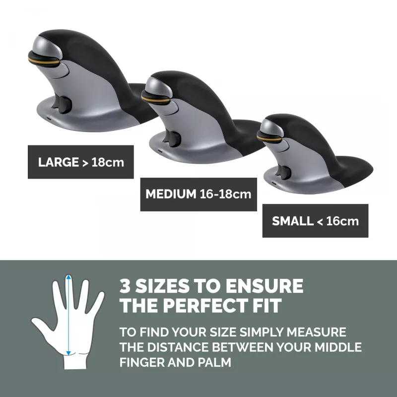 Fellowes Mouse verticale ambidestro – piccolo, wireless, ambidestro, design verticale, laser, RF Wireless, 1200 DPI, nero, argento
