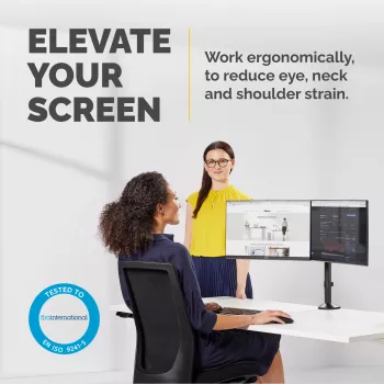 Fellowes Reflex Braccio doppio per monitor – Supporto doppio per monitor per schermi da 8 kg 27 pollici – Supporto monitor da scrivania regolabile – Inclinazione 45° Rotazione 180° Rotazione 360°, VESA 75 x 75/100 x 100 – nero