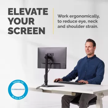 Fellowes Seasa Braccio singolo per monitor - Supporto monitor freestanding per schermi da 8 kg 32 pollici - Braccio monitor regolabile ergonomicamente - Inclinazione 45° Rotazione 120° Rotazione 360°, VESA 75 x 75/100 x 100 - nero