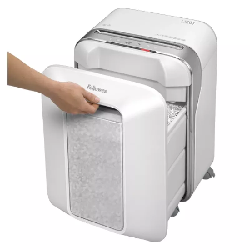 Fellowes Powershred LX201 Distruggidocumenti micro-taglio bianco, micro-taglio, 23 cm, 2 x 12 mm, 22 L, Touch, 4 ruote