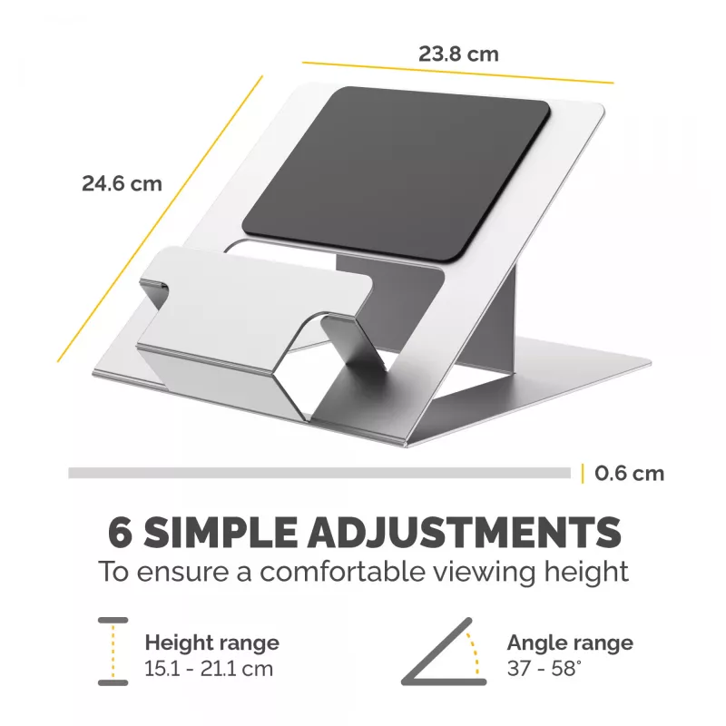 Fellowes Supporto per laptop da scrivania – Hylyft supporto per laptop regolabile per casa e ufficio – Supporto laptop con 6 regolazioni in altezza – dimensione max. monitor 17 pollici, peso max. 5 kg – argento/nero