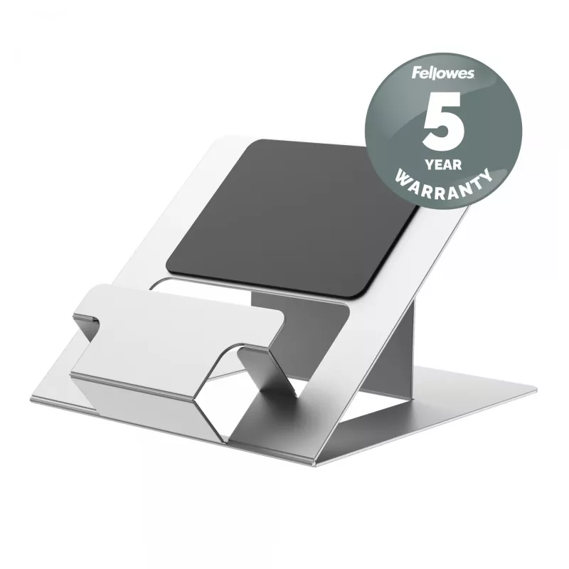 Fellowes Supporto per laptop da scrivania – Hylyft supporto per laptop regolabile per casa e ufficio – Supporto laptop con 6 regolazioni in altezza – dimensione max. monitor 17 pollici, peso max. 5 kg – argento/nero