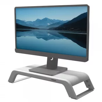 Fellowes Supporto per monitor con 3 regolazioni in altezza - Hana LT rialzo per monitor - supporto monitor ergonomico regolabile per computer - peso massimo 22,6 kg - bianco