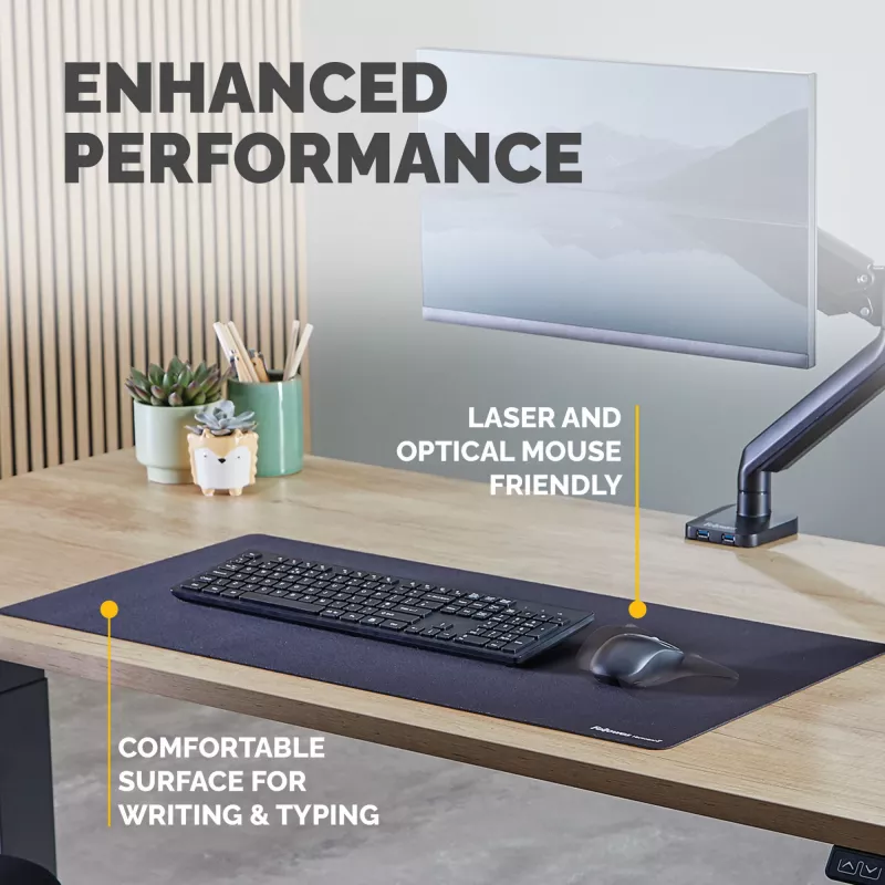 Fellowes Tappetino da scrivania per computer con base antiscivolo, Breyta tappetino da scrivania con protezione antibatterica, nero