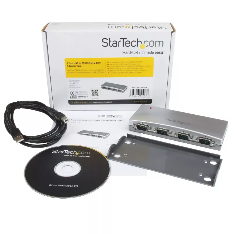 StarTech.com hub adattatore USB a seriale RS232 DB9 a 4 porte, USB, seriale, argento, plastica, CE, FCC, RoHS, 1 W