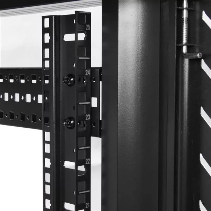 StarTech.com armadio rack server 25U a 4 montanti, armadio rack 19 pollici per dati con chiusura per computer/AV/attrezzature IT, rack per ufficio/rete domestica con ruote e guide di montaggio regolabili