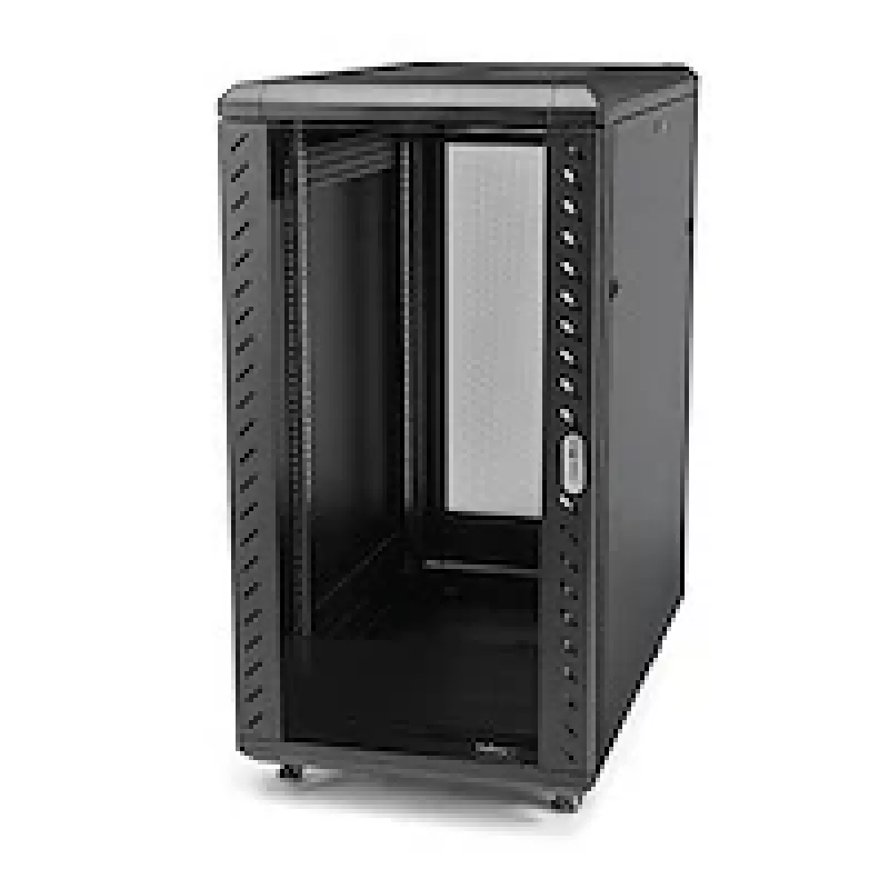 StarTech.com armadio rack server 25U a 4 montanti, armadio rack 19 pollici per dati con chiusura per computer/AV/attrezzature IT, rack per ufficio/rete domestica con ruote e guide di montaggio regolabili
