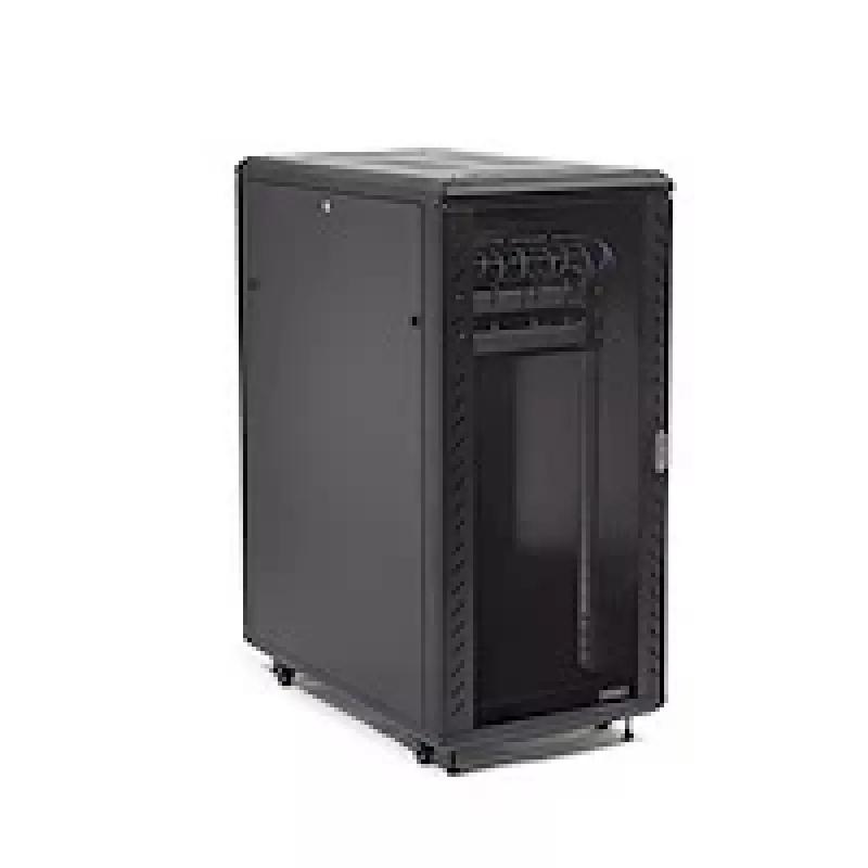 StarTech.com armadio rack server 25U a 4 montanti, armadio rack 19 pollici per dati con chiusura per computer/AV/attrezzature IT, rack per ufficio/rete domestica con ruote e guide di montaggio regolabili