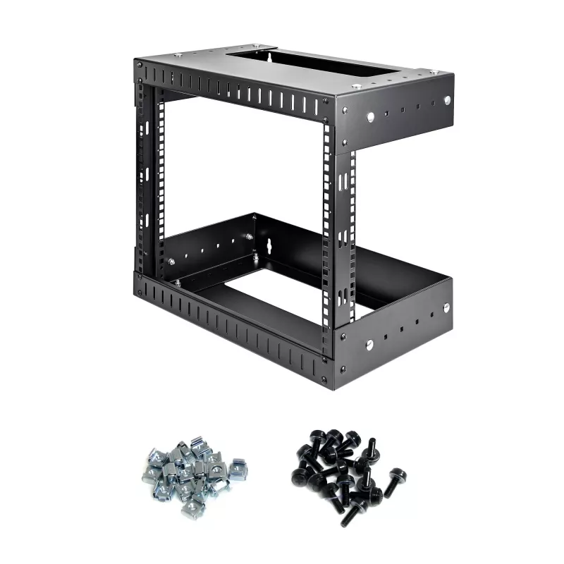 StarTech.com rack di rete a parete 8U 19 pollici – profondità regolabile 12–20 pollici rack server open-frame a 2 montanti per AV/dati/IT comunicazione/attrezzature informatiche/switch con gabbie e viti