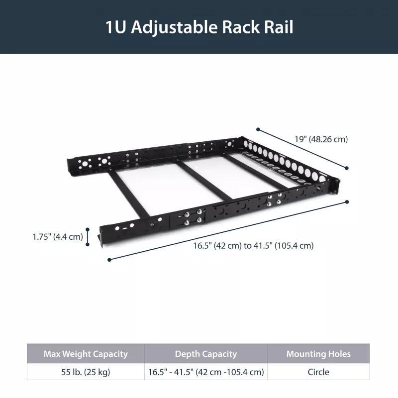 StarTech.com guide universali per rack server 1U, guide di montaggio a profondità regolabile per server, guide di montaggio per rack 19 pollici