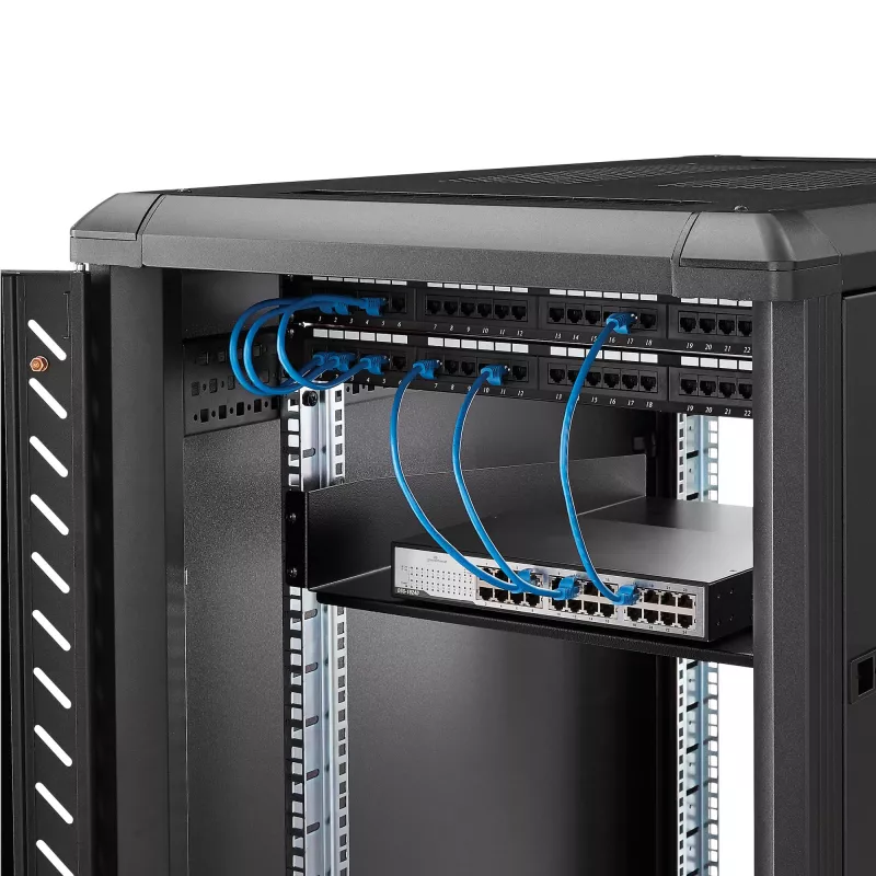 StarTech.com ripiano per rack server 2U – ripiano universale a sbalzo per montaggio rack per rack e armadio per apparecchiature di rete da 19 pollici – acciaio ad alta portata – portata 22,6 kg – ripiano profondo 22 pollici, nero