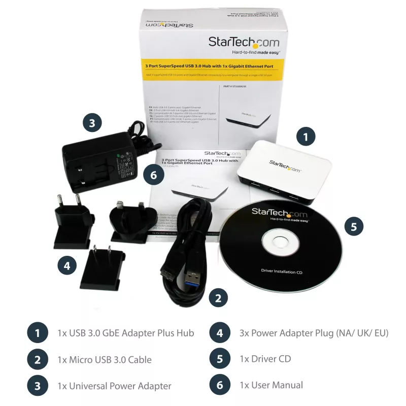 StarTech.com adattatore di rete USB 3.0 a Gigabit Ethernet NIC con hub a 3 porte – bianco