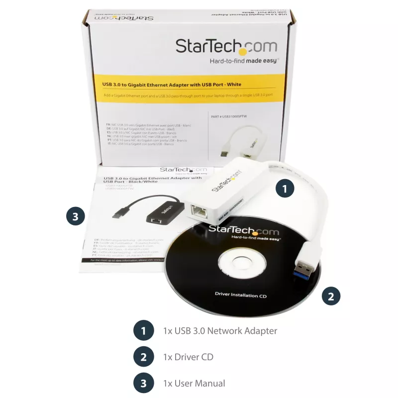 StarTech.com adattatore di rete USB 3.0 a Gigabit Ethernet NIC con porta USB – bianco