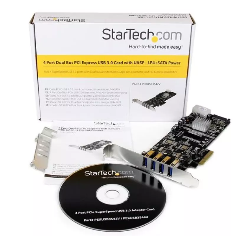 StarTech.com scheda adattatore PCI Express (PCIe) 4 porte SuperSpeed USB 3.0 con 2 canali dedicati da 5 Gbit/s – UASP – alimentazione SATA / LP4