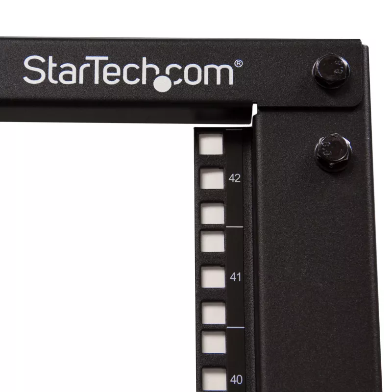 StarTech.com Rack server open-frame mobile a 4 montanti 42U, rack di rete a 19 pollici a quattro montanti con ruote, rack mobile con profondità regolabile per apparecchiature informatiche/AV/dati/IT – ruote, piedini livellanti o montaggio a pavimento