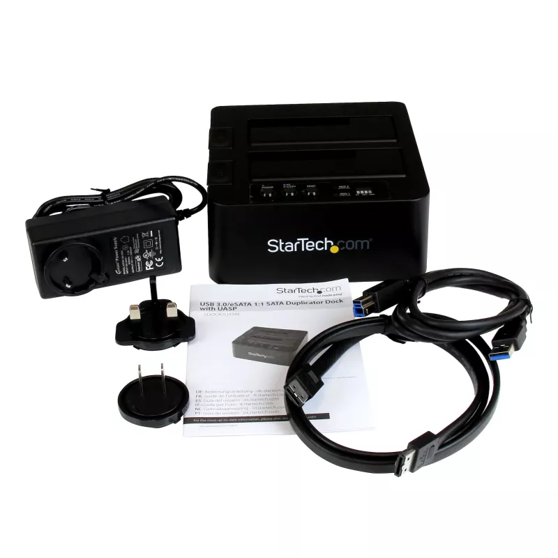 StarTech.com Duplicatore di dischi dual bay, clonatore/copiatore standalone USB 3.0 (5 Gbit/s) / eSATA a SATA III HDD/SSD da 2,5/3,5 pollici, docking station per disco fisso, clonatore di dischi