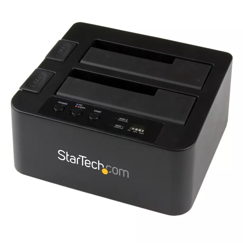StarTech.com Duplicatore di dischi dual bay, clonatore/copiatore standalone USB 3.0 (5 Gbit/s) / eSATA a SATA III HDD/SSD da 2,5/3,5 pollici, docking station per disco fisso, clonatore di dischi