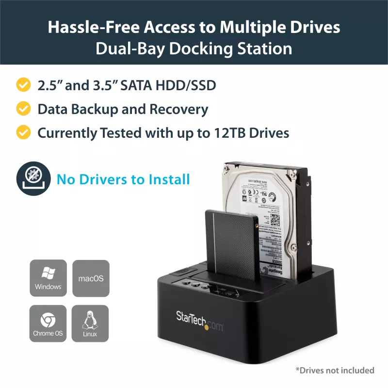 StarTech.com Duplicatore di dischi dual bay, clonatore/copiatore standalone USB 3.0 (5 Gbit/s) / eSATA a SATA III HDD/SSD da 2,5/3,5 pollici, docking station per disco fisso, clonatore di dischi