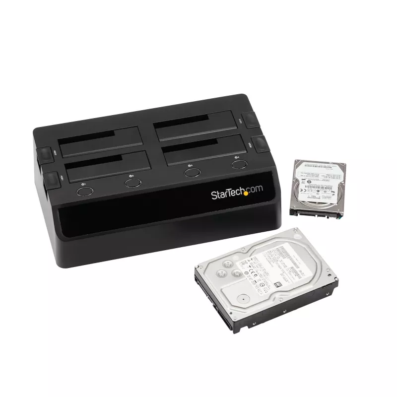 StarTech.com Docking station per disco fisso USB 3.0 SATA a 4 vani, dock per disco fisso USB, docking station esterna per SSD/HDD SATA III da 2,5/3,5 pollici, vano disco hot-swap, caricamento dall'alto