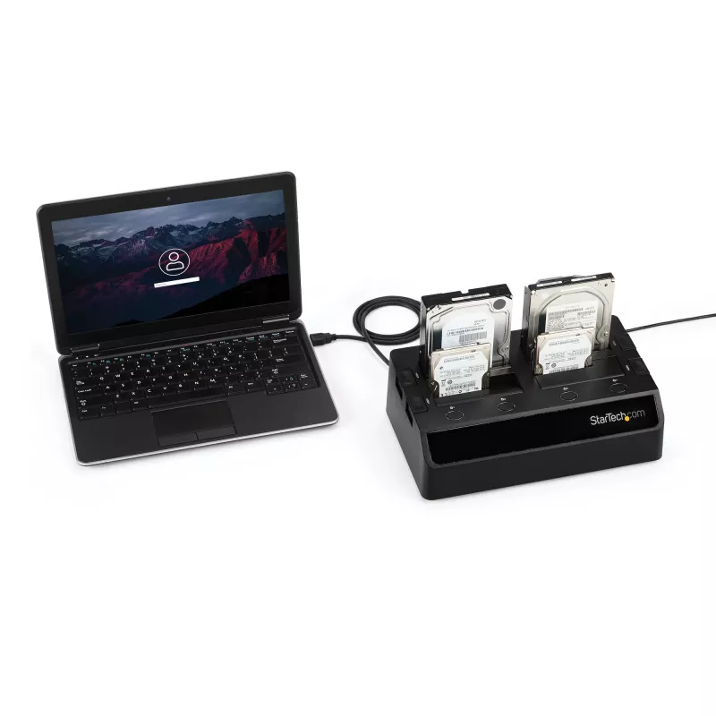 StarTech.com Docking station per disco fisso USB 3.0 SATA a 4 vani, dock per disco fisso USB, docking station esterna per SSD/HDD SATA III da 2,5/3,5 pollici, vano disco hot-swap, caricamento dall'alto
