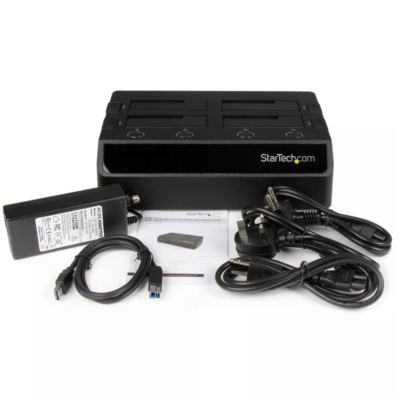 StarTech.com Docking station per disco fisso USB 3.0 SATA a 4 vani, dock per disco fisso USB, docking station esterna per SSD/HDD SATA III da 2,5/3,5 pollici, vano disco hot-swap, caricamento dall'alto