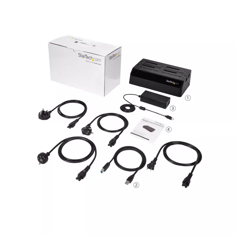StarTech.com Docking station per disco fisso USB 3.0 SATA a 4 vani, dock per disco fisso USB, docking station esterna per SSD/HDD SATA III da 2,5/3,5 pollici, vano disco hot-swap, caricamento dall'alto