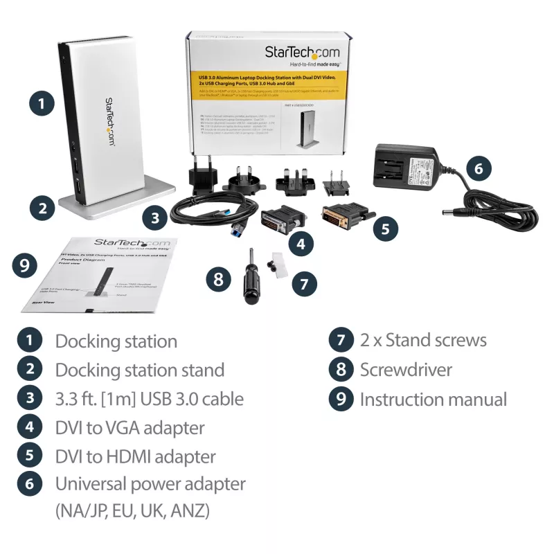 StarTech.com Docking station USB 3.0 dual-monitor con DVI e supporto verticale