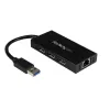 StarTech.com Hub USB 3.0 portatile a 3 porte con Gigabit Ethernet - Alluminio con cavo integrato~Hub USB 3.0 portatile a 3 porte con Gigabit Ethernet - 5 Gbit/s - Alluminio con cavo integrato