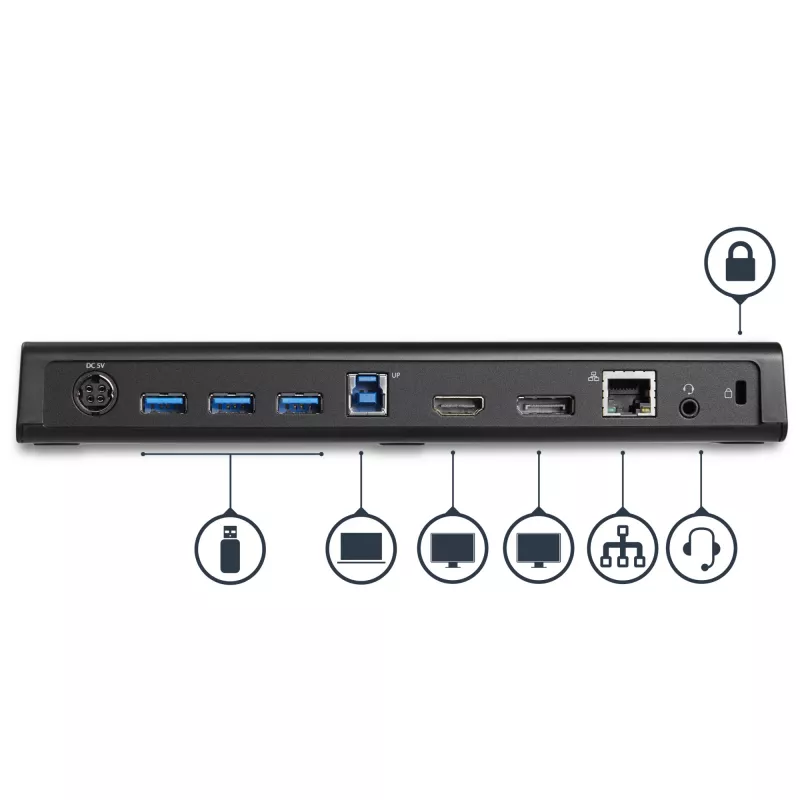 StarTech.com Docking station USB 3.0 dual-monitor con HDMI e DisplayPort 4K – USB 3.0 a 4x USB-A, Ethernet, HDMI e DP – Docking station universale per laptop USB Type-A per Mac e Windows