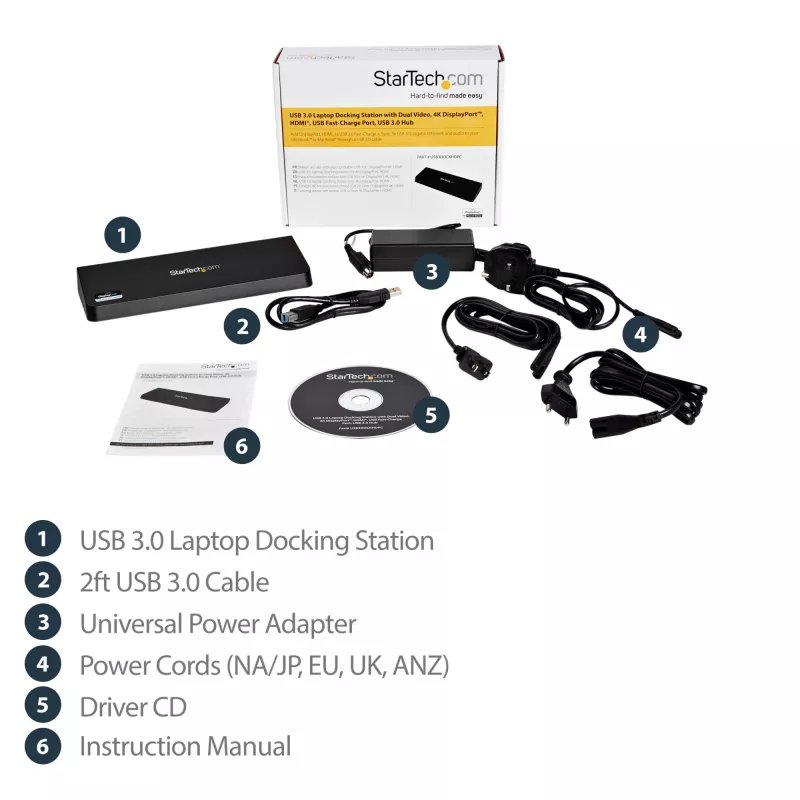 StarTech.com Docking station USB 3.0 dual-monitor con HDMI e DisplayPort 4K – USB 3.0 a 4x USB-A, Ethernet, HDMI e DP – Docking station universale per laptop USB Type-A per Mac e Windows