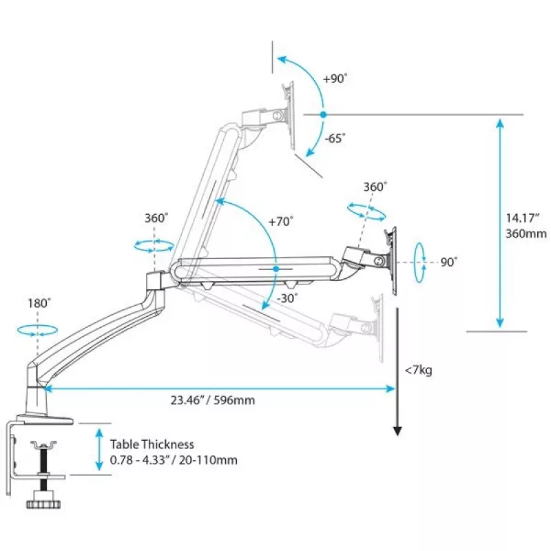 StarTech.com Braccio da tavolo per monitor singolo – braccio articolato completamente mobile – acciaio