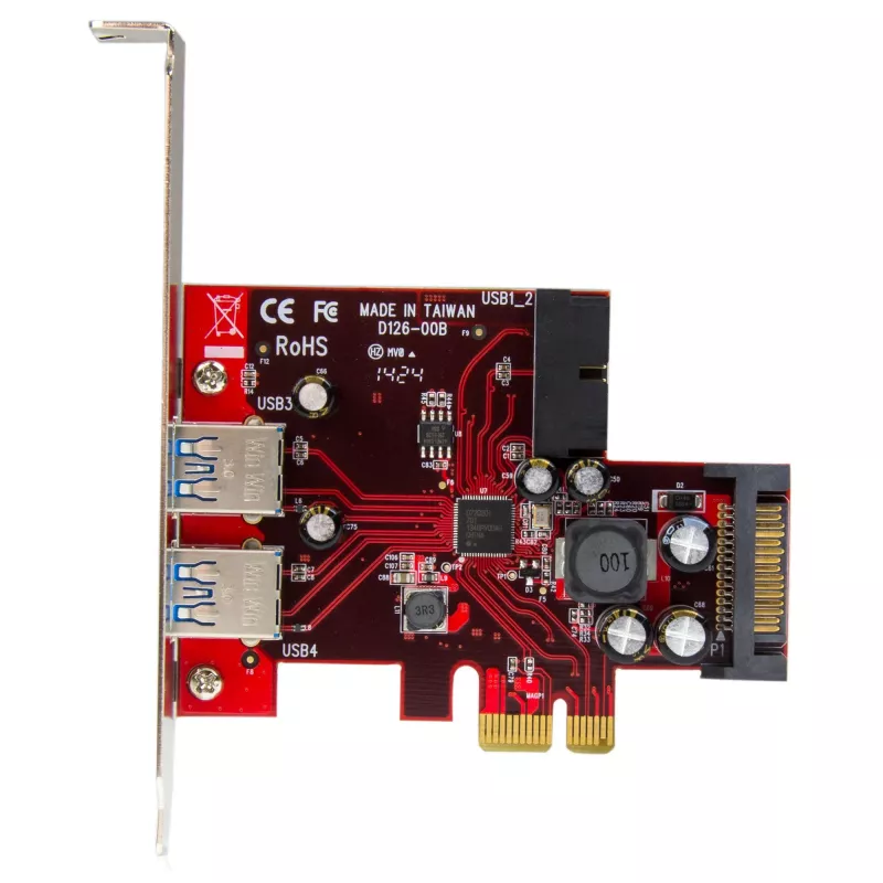 StarTech.com scheda PCI Express USB 3.0 a 4 porte – 2 esterne e 2 interne – alimentazione SATA – supporto UASP – 2 header interni (IDC) stile motherboard