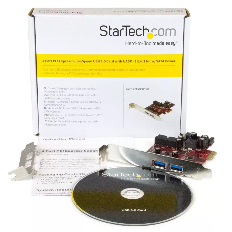 StarTech.com scheda PCI Express USB 3.0 a 4 porte – 2 esterne e 2 interne – alimentazione SATA – supporto UASP – 2 header interni (IDC) stile motherboard