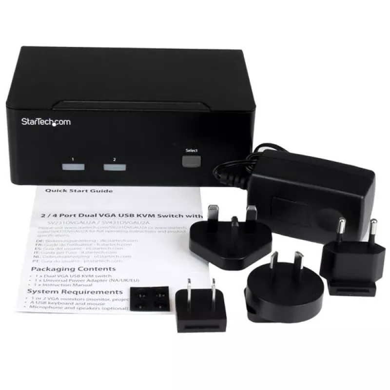 StarTech.com switch KVM a 2 porte con doppio VGA – USB 2.0, 1920 x 1200 pixel, Full HD, 18 W, nero
