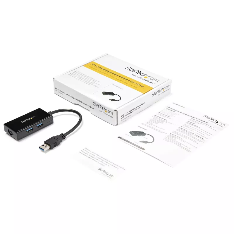 StarTech.com Adattatore USB-Ethernet, convertitore LAN USB 3.0 a 10/100/1000 Gigabit Ethernet per laptop, cavo fisso da 11,8 inch/30 cm, adattatore USB-RJ45, adattatore NIC, adattatore di rete USB
