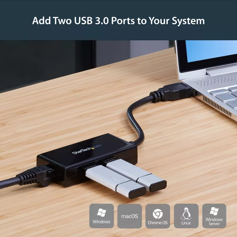 StarTech.com Adattatore USB-Ethernet, convertitore LAN USB 3.0 a 10/100/1000 Gigabit Ethernet per laptop, cavo fisso da 11,8 inch/30 cm, adattatore USB-RJ45, adattatore NIC, adattatore di rete USB