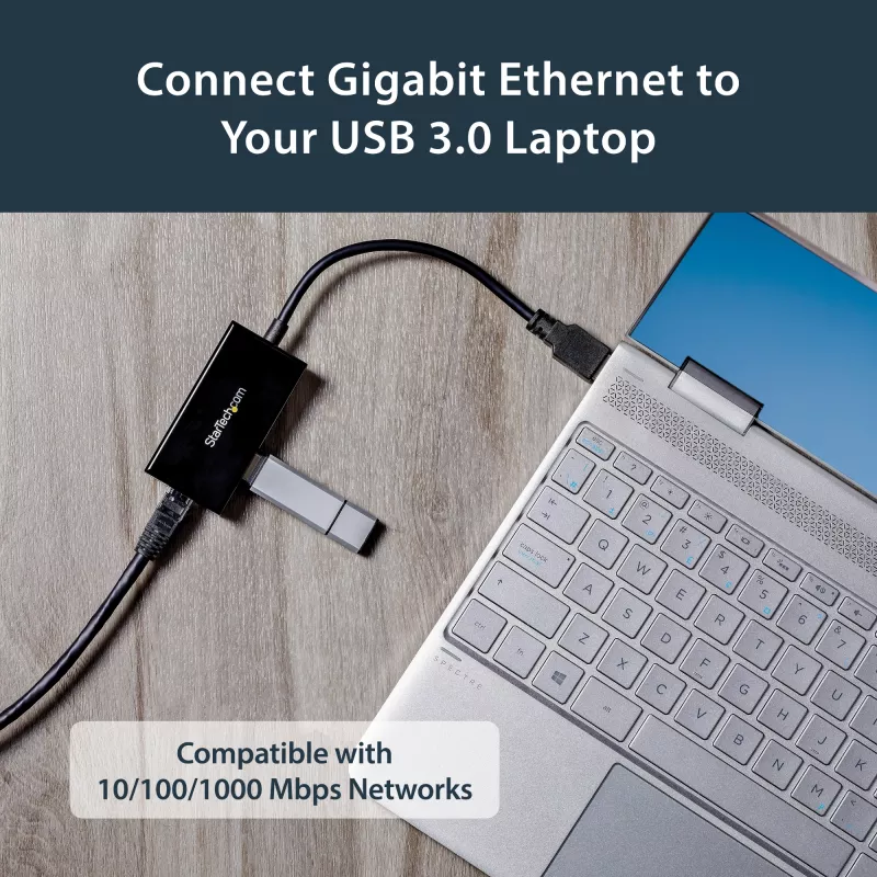 StarTech.com Adattatore USB-Ethernet, convertitore LAN USB 3.0 a 10/100/1000 Gigabit Ethernet per laptop, cavo fisso da 11,8 inch/30 cm, adattatore USB-RJ45, adattatore NIC, adattatore di rete USB