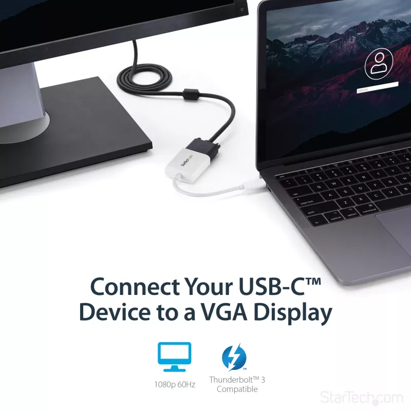 StarTech.com Adattatore USB-C a VGA - bianco, 3.2 Gen 1 (3.1 Gen 1), USB Type-C, uscita VGA (D-Sub), 1920 x 1200 pixel