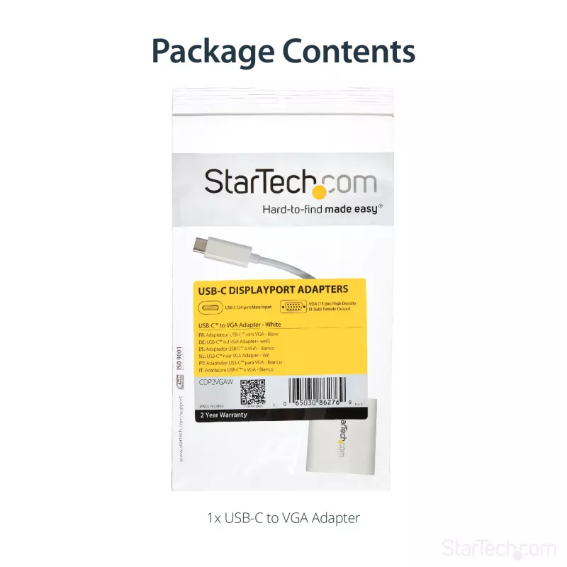 StarTech.com Adattatore USB-C a VGA - bianco, 3.2 Gen 1 (3.1 Gen 1), USB Type-C, uscita VGA (D-Sub), 1920 x 1200 pixel