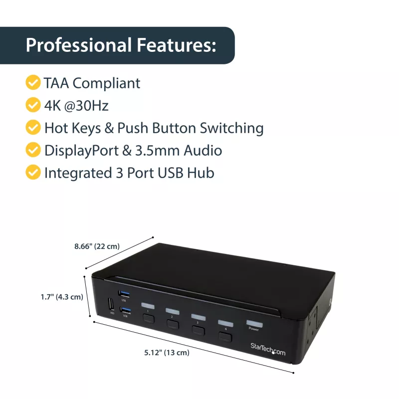 StarTech.com Switch KVM DisplayPort a 4 porte - USB 3.0 - 4K 30Hz