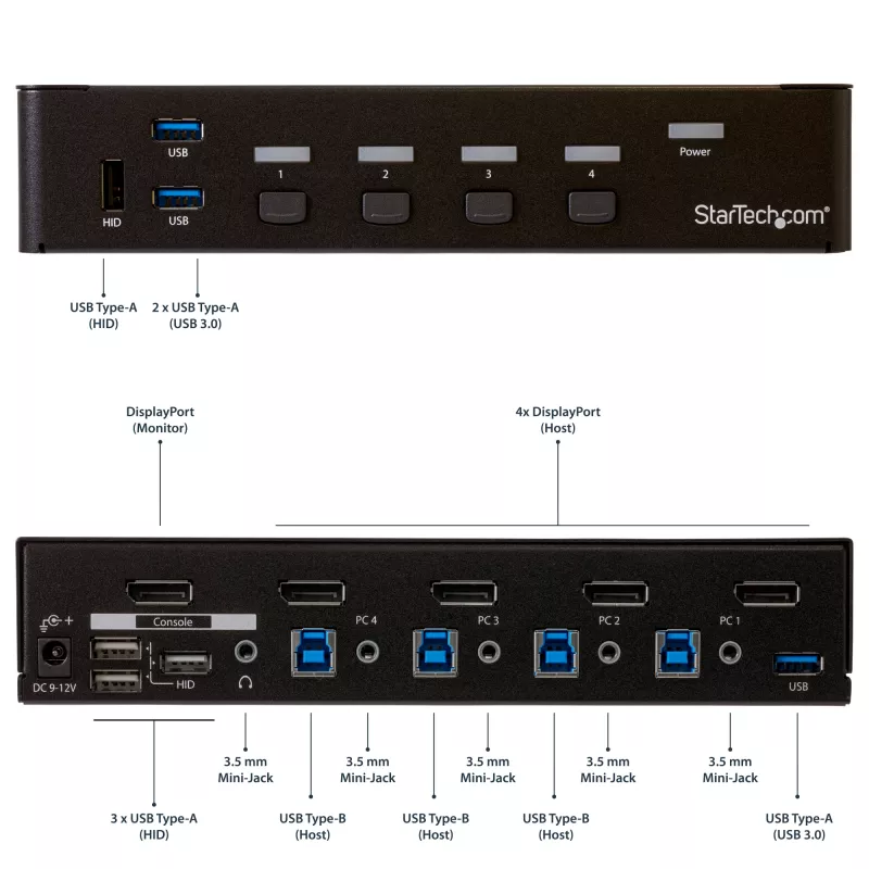 StarTech.com Switch KVM DisplayPort a 4 porte - USB 3.0 - 4K 30Hz