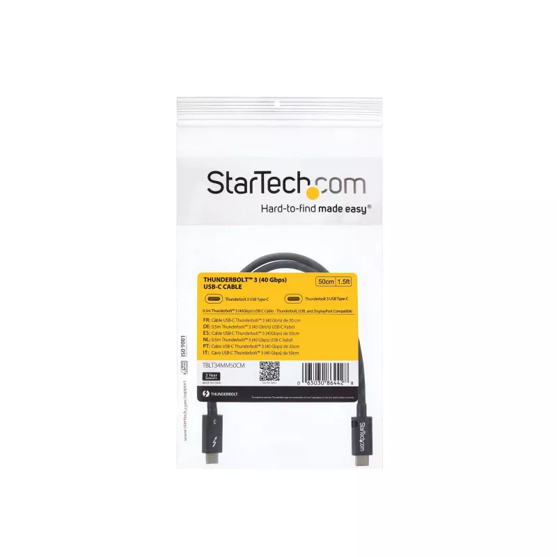 StarTech.com Cavo Thunderbolt 3 (40 Gbit/s) USB-C da 0,5 m – compatibile con Thunderbolt, USB e DisplayPort