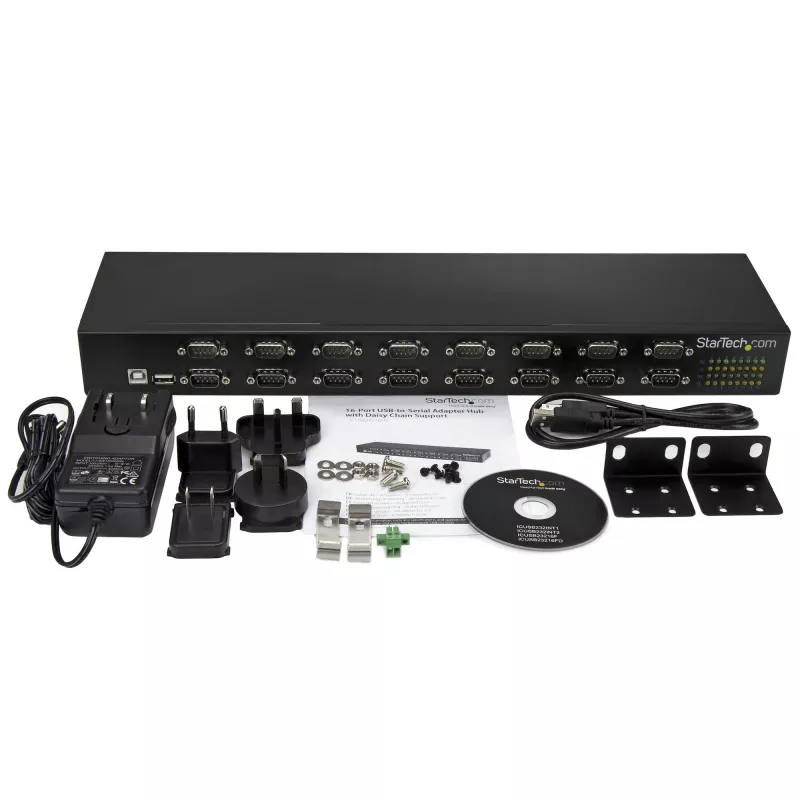 StarTech.com Hub adattatore USB-seriale a 16 porte, USB 2.0 Type-B, seriale, 480 Mbit/s, nero, acciaio, 36 W