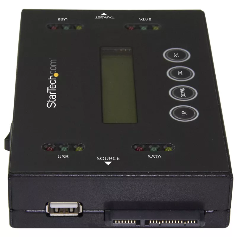 StarTech.com Duplicatore e cancellatore di dischi fissi standalone 1:1, clonatore e cancellatore di dischi USB thumb drive e SATA HDD/SSD, display LCD, conforme TAA, indipendente dal sistema operativo