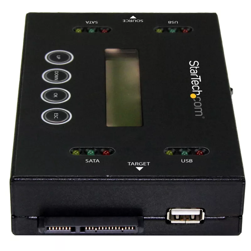 StarTech.com Duplicatore e cancellatore di dischi fissi standalone 1:1, clonatore e cancellatore di dischi USB thumb drive e SATA HDD/SSD, display LCD, conforme TAA, indipendente dal sistema operativo
