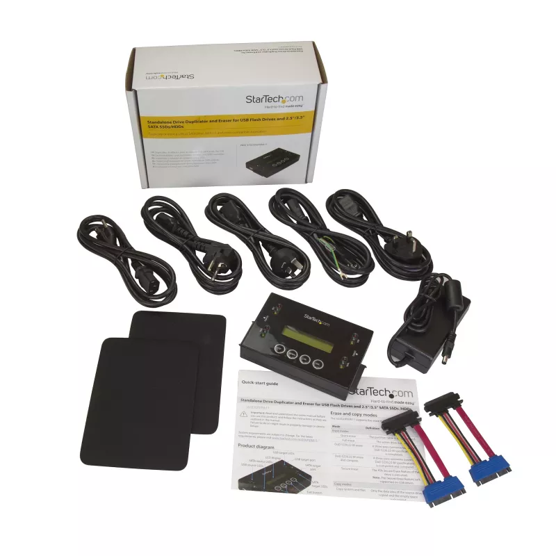 StarTech.com Duplicatore e cancellatore di dischi fissi standalone 1:1, clonatore e cancellatore di dischi USB thumb drive e SATA HDD/SSD, display LCD, conforme TAA, indipendente dal sistema operativo