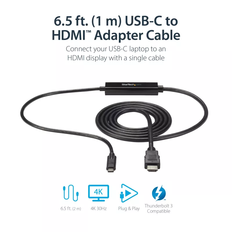 StarTech.com Cavo USB-C a HDMI da 0,91 m (3 ft) – 4K 30 Hz convertitore video USB Type-C a HDMI – cavo adattatore monitor USB-C DP Alt Mode a HDMI – compatibile Thunderbolt